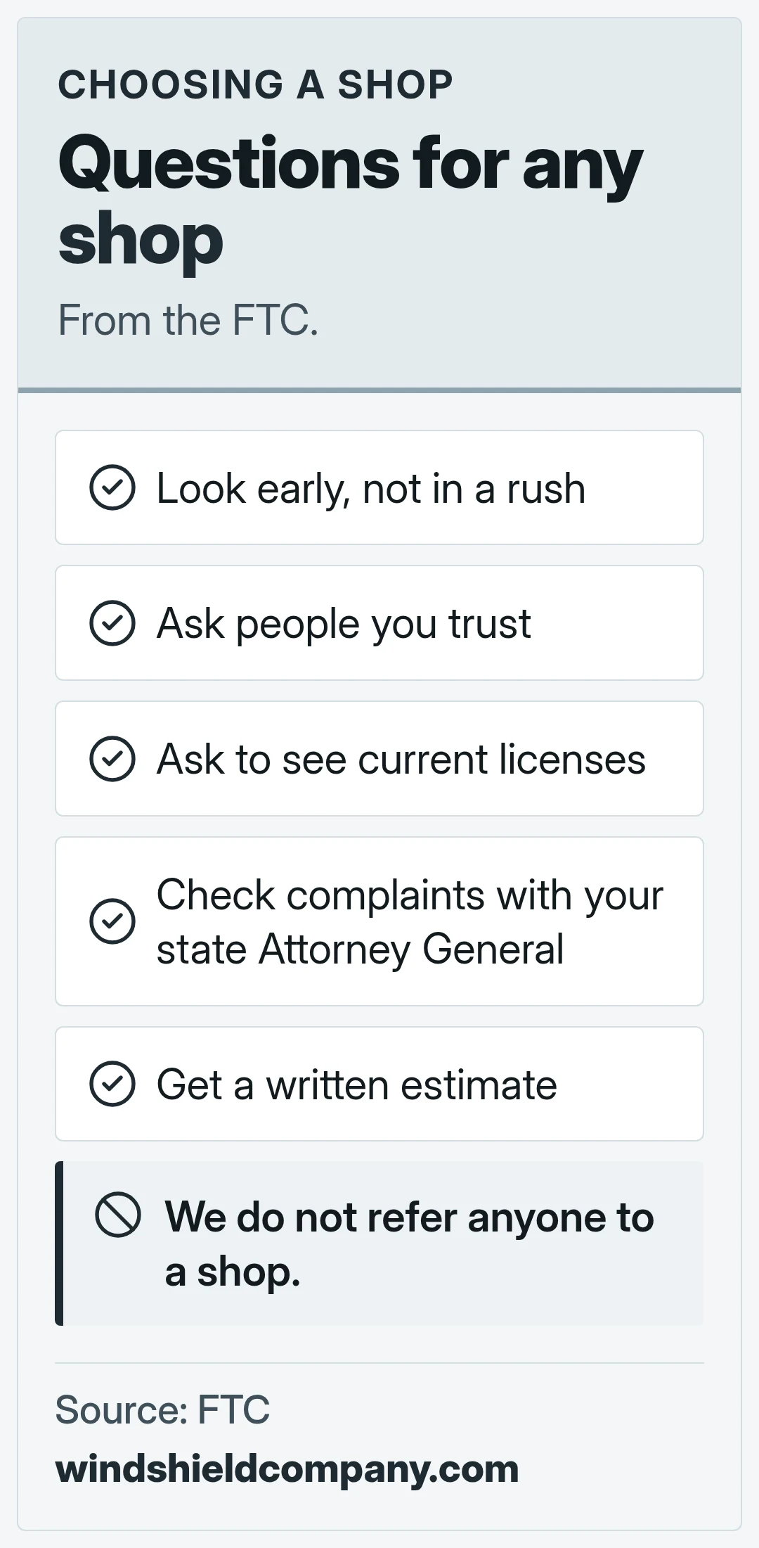 Choosing a shop. The FTC questions.